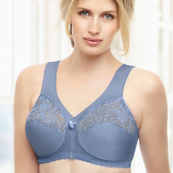 Glamorise 48i MAGIC LIFT Support Bra LACE~CUPS & WIDE~COMFORT~STRAPS Blue NEW - Picture 4 of 12
